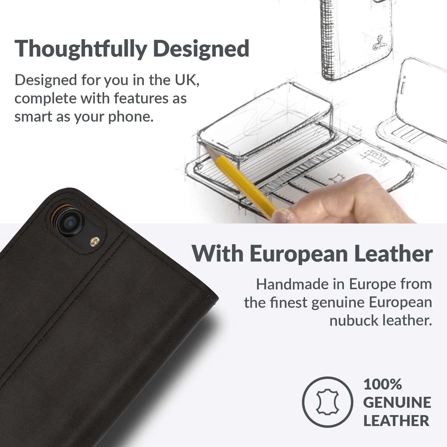 Vintage Wallet for Apple Iphone SE 2022/ Iphone SE 2020 || Real Leather Wallet Phone Case || Genuine Leather with Viewing Stand & 3 Card Holder || Flip Folio Cover with Card Slot (Black)