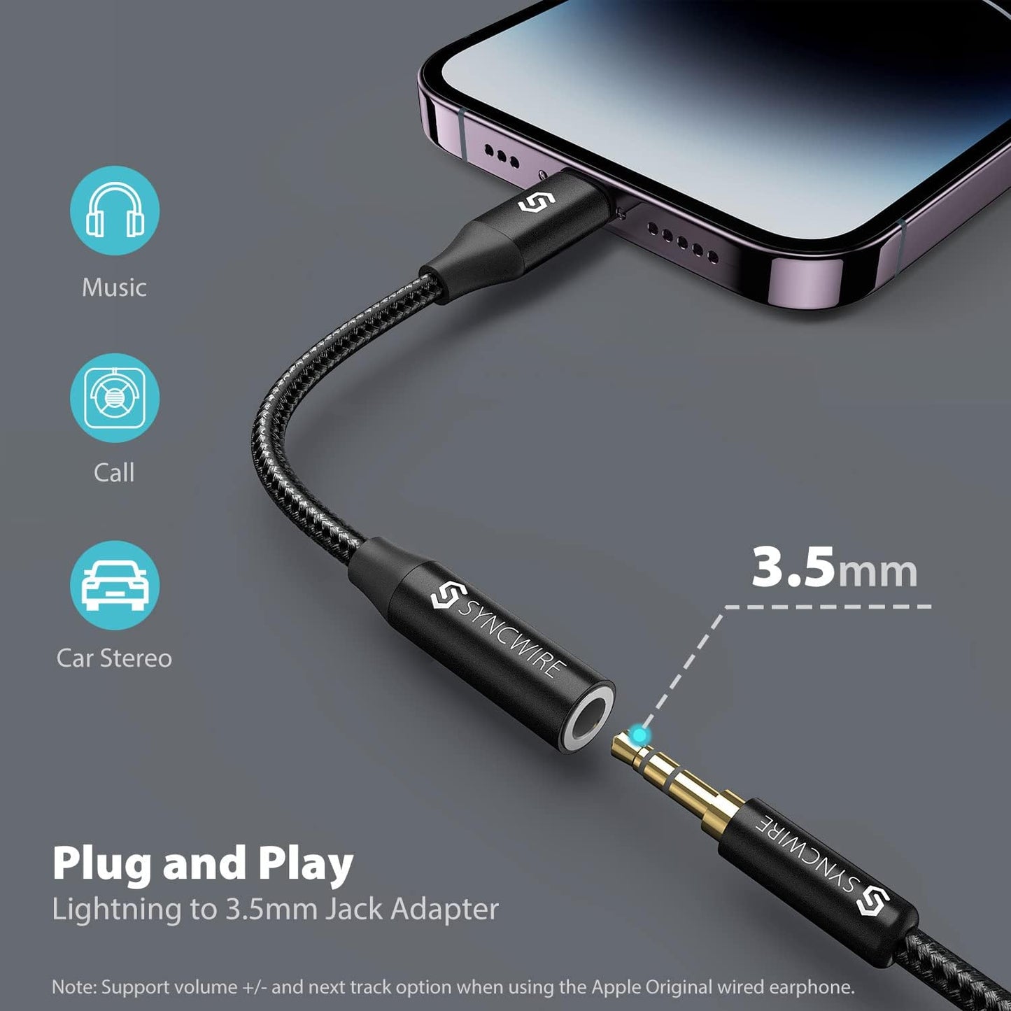 [Apple MFI Certified] Iphone Headphone Adapter,  Iphone Aux Jack Adapter, Lightning to 3.5Mm Dongle for Iphone 14/13/12/11 Pro Max/Pro/Plus/Mini/Xr/Xs/8/7 Plus-Black