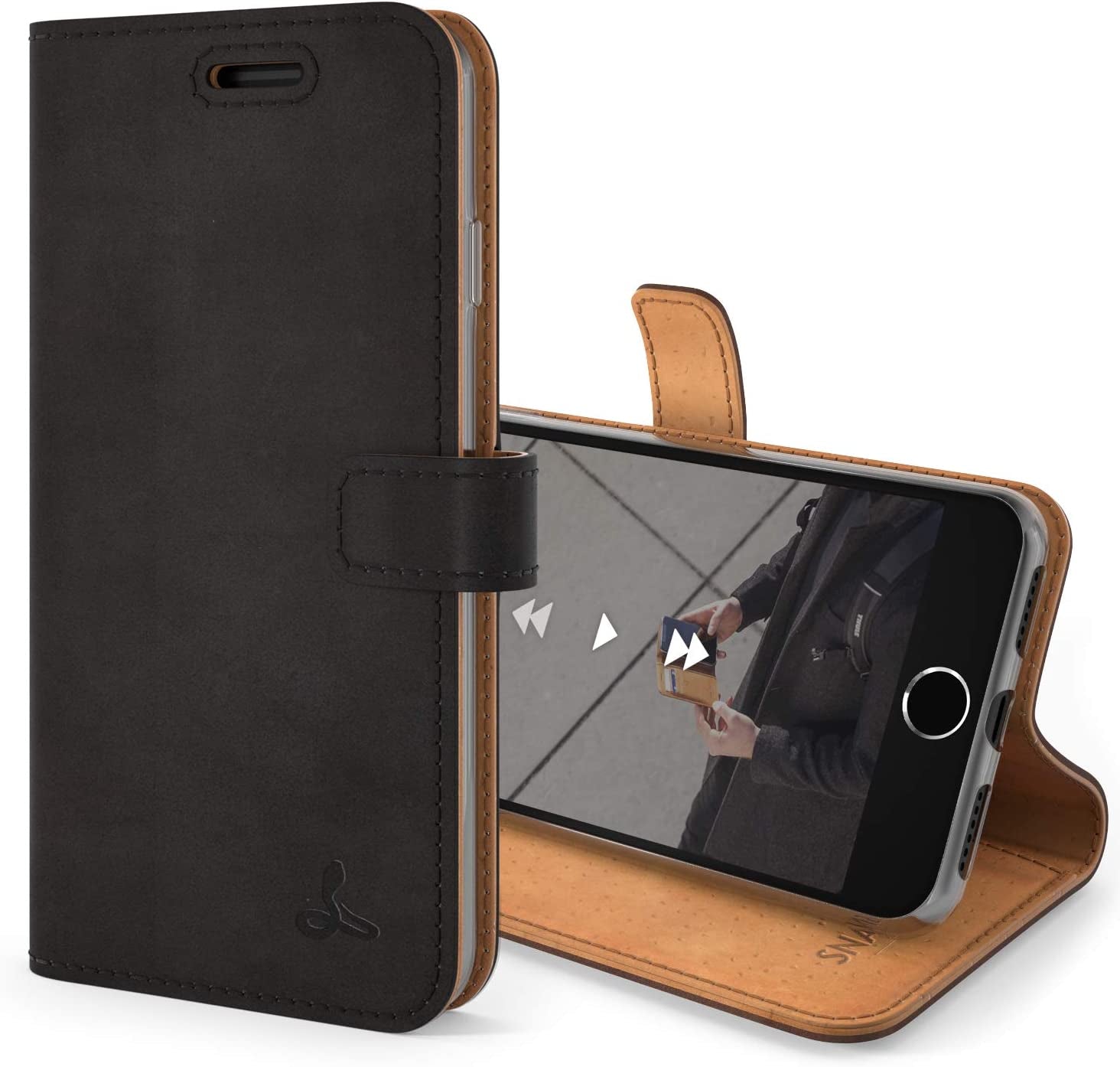 Vintage Wallet for Apple Iphone SE 2022/ Iphone SE 2020 || Real Leather Wallet Phone Case || Genuine Leather with Viewing Stand & 3 Card Holder || Flip Folio Cover with Card Slot (Black)