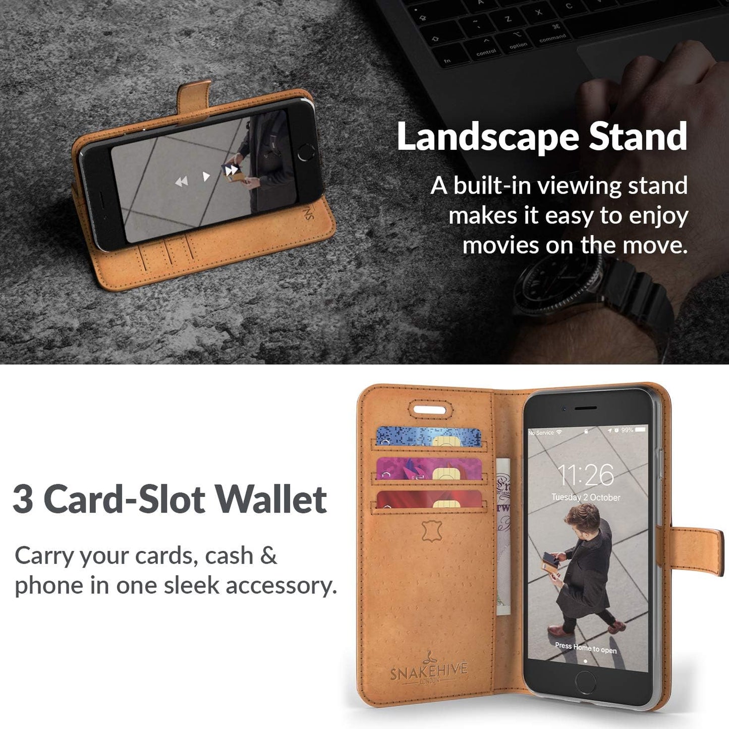 Vintage Wallet for Apple Iphone SE 2022/ Iphone SE 2020 || Real Leather Wallet Phone Case || Genuine Leather with Viewing Stand & 3 Card Holder || Flip Folio Cover with Card Slot (Black)